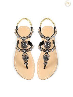 Rhinestone Gladiator Flat Sandals Handmade Bohemian Bridal Jeweled Wedding Shoes